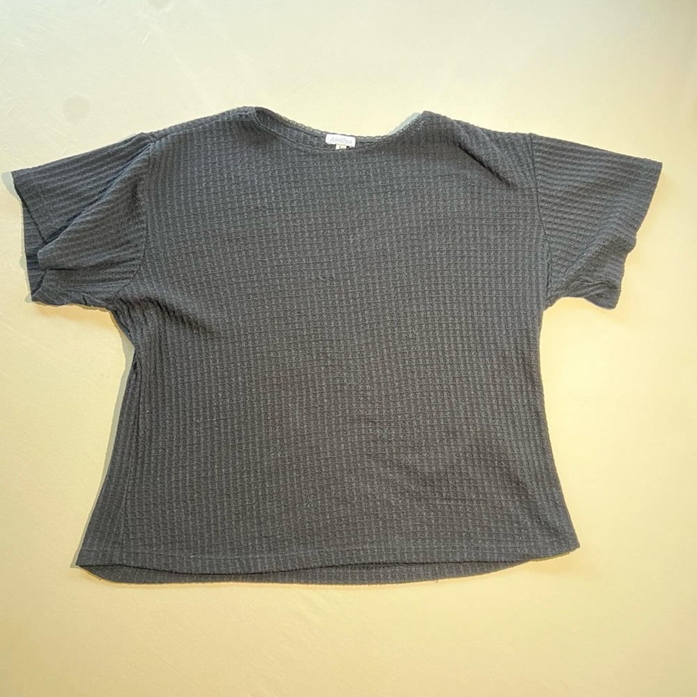Andine Short Sleeve Waffle Texture Pajama Pajamas Sleep T-Shirt in Black